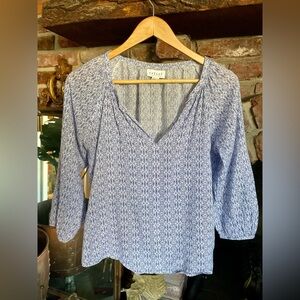 Anthropologie | Velvet by Graham & Spencer Blue & White Printed V-Neck Flowy Top
